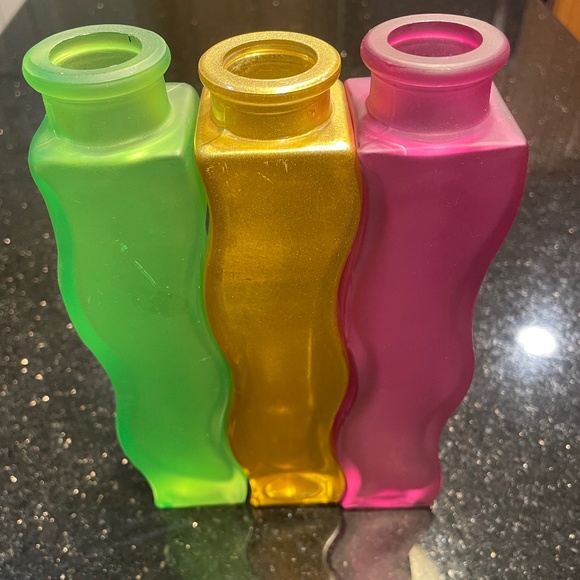 Vintage IKEA Skämt Vase Set of 3 RETRO Wavy Glass Vases Pink, Gold, Green - Picture 1 of 6